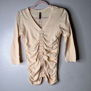 XCVI long sleeves lace ruched jersey top Cotton